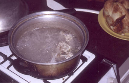 boiling the chicken bones